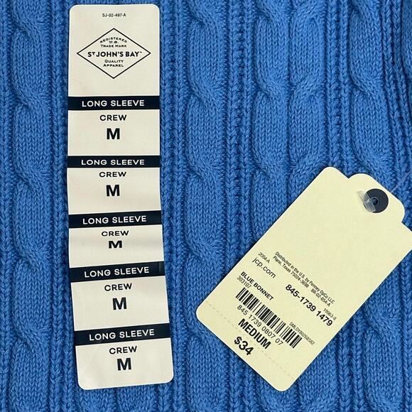 NWT St. John's Bay Blue Cable Knit Crewneck Sweater Preppy Womens Size Medium M - Picture 9 of 10